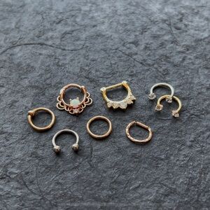 Mixed Rose Gold, Gold & Silver Hoop and Septum Ring Set - Women Jewelry